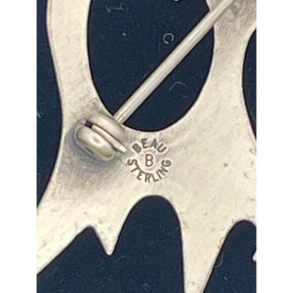 BEAU  Modernist Sterling Silver Cat Brooch Pin Signed - Picture 8 of 10